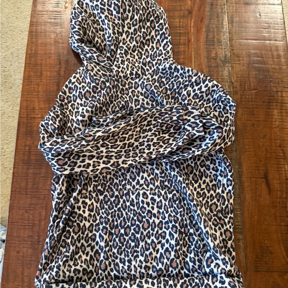 Leopard Print Hooded Pullover - Beige & Black